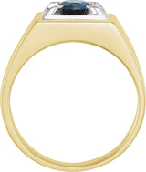 14K Gold Round Natural Blue Sapphire Illusion Ring - Two-Tone - view 2