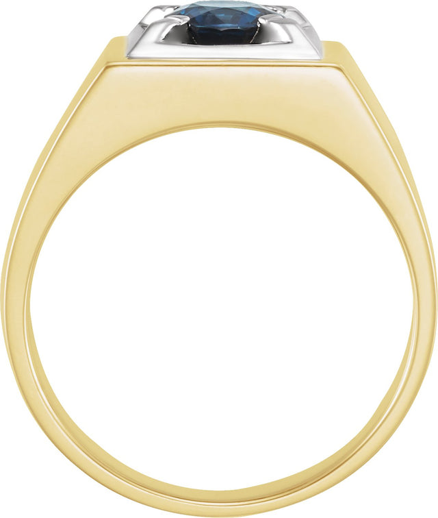 14K Gold Round Natural Blue Sapphire Illusion Ring - Two-Tone - view 2