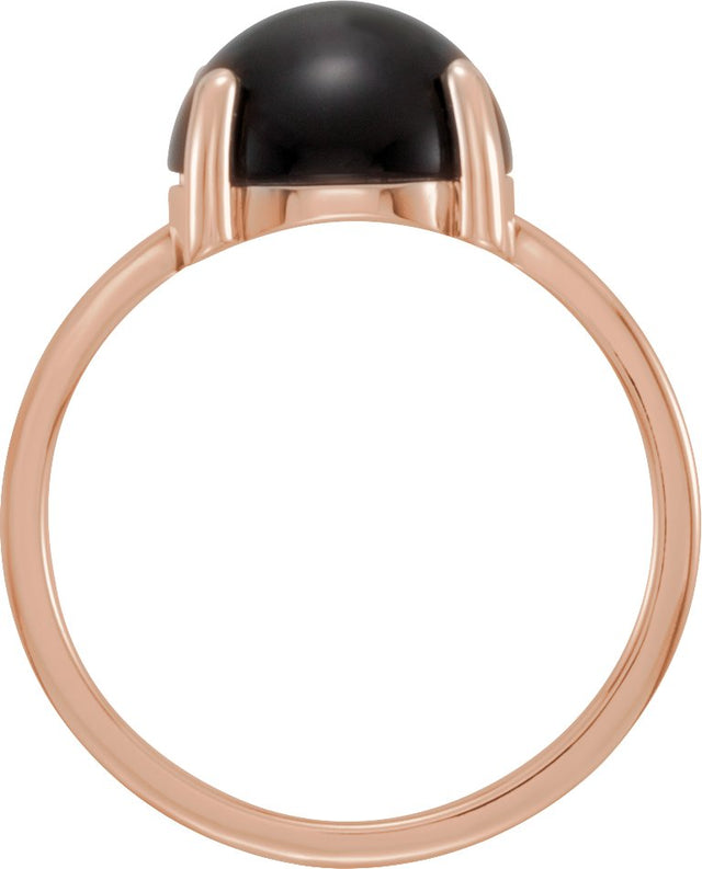 14K Gold Oval Natural Black Onyx Cabochon Solitaire Ring - Rose Gold - view 2