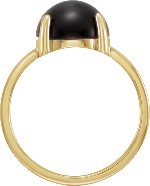 14K Gold Oval Natural Black Onyx Cabochon Solitaire Ring - Yellow Gold - view 2