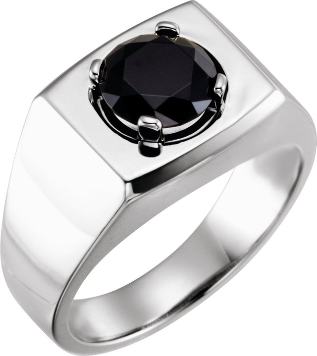 14K Gold Round Natural Black Onyx Solitaire Ring – 8mm Stones - White Gold