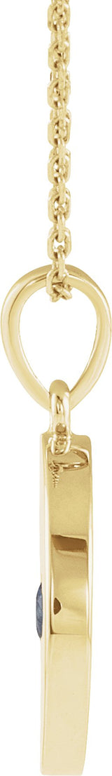 14K Gold Round Natural Blue Sapphire Disc Necklace or Pendant - Yellow Gold - view 5