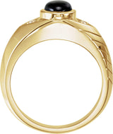 14K Gold Oval Natural Black Star Sapphire & Natural Diamond Bezel-Set Accented Ring - view 2