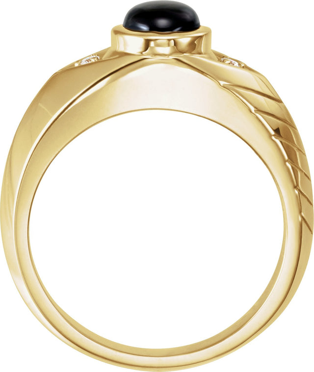 14K Gold Oval Natural Black Star Sapphire & Natural Diamond Bezel-Set Accented Ring - view 2