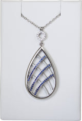 Platinum Round Natural Blue Sapphire & Natural White Sapphire Accented Necklace or Pendant - view 3