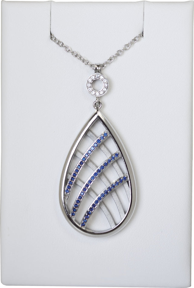 Platinum Round Natural Blue Sapphire & Natural White Sapphire Accented Necklace or Pendant - view 3