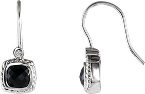14K Gold Cushion Natural Black Onyx & Natural Diamond Accented Bezel-Set Earrings