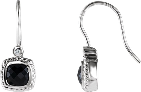 14K Gold Cushion Natural Black Onyx & Natural Diamond Accented Bezel-Set Earrings