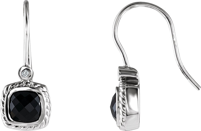 14K Gold Cushion Natural Black Onyx & Natural Diamond Accented Bezel-Set Earrings