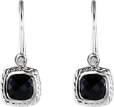 14K Gold Cushion Natural Black Onyx & Natural Diamond Accented Bezel-Set Earrings - view 2