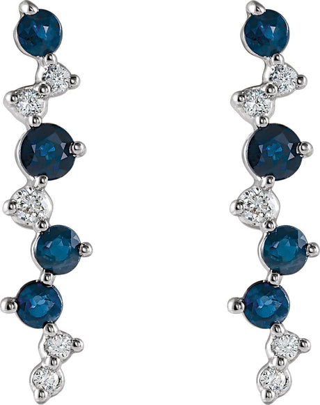 14K Gold Round Natural Blue Sapphire & Natural Diamond Accented Earrings - view 2