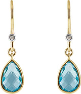 14K Gold Pear Natural Swiss Blue Topaz & Natural Diamond Accented Earrings - view 2
