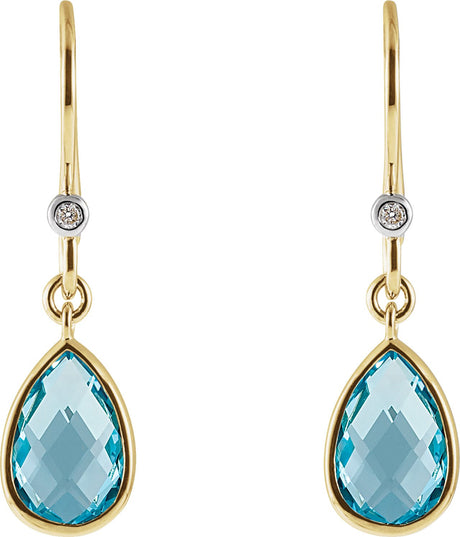 14K Gold Pear Natural Swiss Blue Topaz & Natural Diamond Accented Earrings - view 2