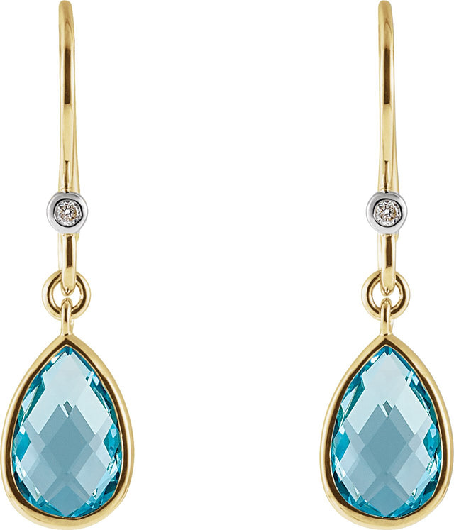 14K Gold Pear Natural Swiss Blue Topaz & Natural Diamond Accented Earrings - view 2