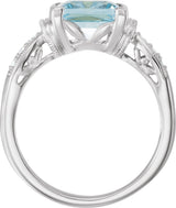 14K Gold Square Natural Aquamarine & Natural Diamond Milgrain Accented Half Bezel Ring - view 2
