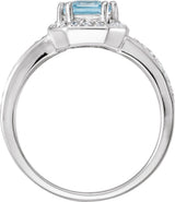 14K Gold Emerald Natural Aquamarine & Natural Diamond Halo-Style Ring - view 2