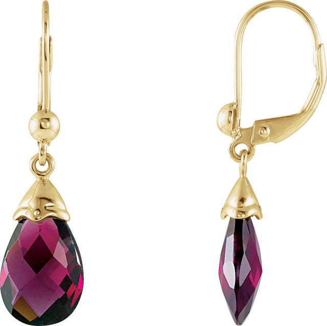 14K Gold Natural Brazilian Garnet Briolette Earrings