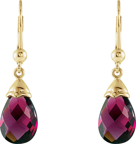 14K Gold Natural Brazilian Garnet Briolette Earrings - view 2