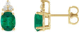14K Gold Oval Natural Emerald & Natural Diamond Accented Earrings