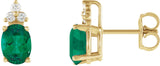 14K Gold Oval Natural Emerald & Natural Diamond Accented Earrings