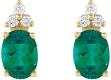 14K Gold Oval Natural Emerald & Natural Diamond Accented Earrings - view 2