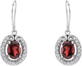 14K Gold Oval Natural Mozambique Garnet & Natural Diamond Halo-Style Earrings – 8x6mm - view 2