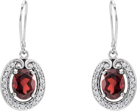 14K Gold Oval Natural Mozambique Garnet & Natural Diamond Halo-Style Earrings – 8x6mm - view 2