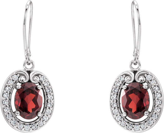 14K Gold Oval Natural Mozambique Garnet & Natural Diamond Halo-Style Earrings – 8x6mm - view 2