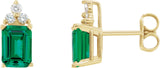 14K Gold Lab-Grown Emerald & Natural Diamond Emerald 4-Prong Accented Earrings