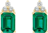 14K Gold Lab-Grown Emerald & Natural Diamond Emerald 4-Prong Accented Earrings - view 2