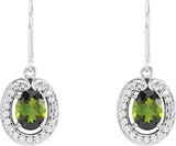 14K Gold Natural Green Tourmaline & Natural Diamond Oval Halo-Style Earrings - view 2