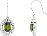 14K Gold Natural Green Tourmaline & Natural Diamond Oval Halo-Style Earrings