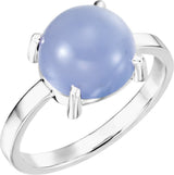 14K Gold Round Natural Blue Chalcedony Cabochon Solitaire Ring - White Gold