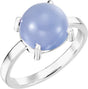 14K Gold Round Natural Blue Chalcedony Cabochon Solitaire Ring - White Gold