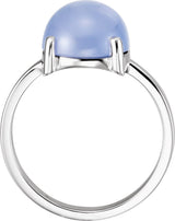 14K Gold Round Natural Blue Chalcedony Cabochon Solitaire Ring - White Gold - view 2