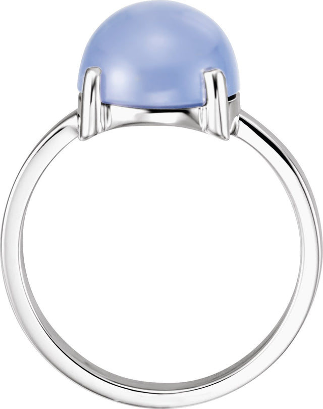 14K Gold Round Natural Blue Chalcedony Cabochon Solitaire Ring - White Gold - view 2