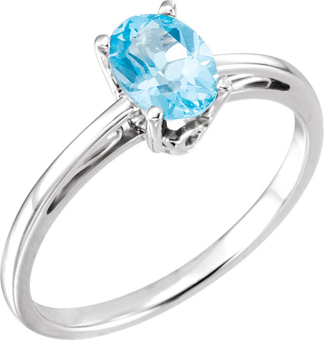 14K Gold Oval Natural Swiss Blue Topaz Solitare Ring