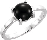 14K Gold Oval Natural Black Onyx Cabochon Solitaire Ring - White Gold