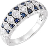 14K Gold Round Natural Blue Sapphire & Natural Diamond Granulated Accented Ring