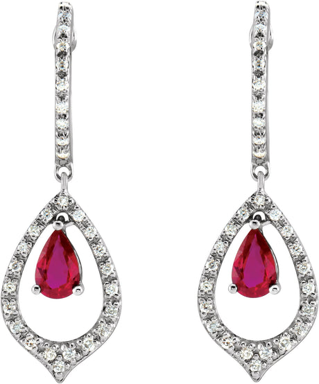 14K Gold Pear Natural Ruby & Natural Diamond Accented Dangle Earrings - view 2