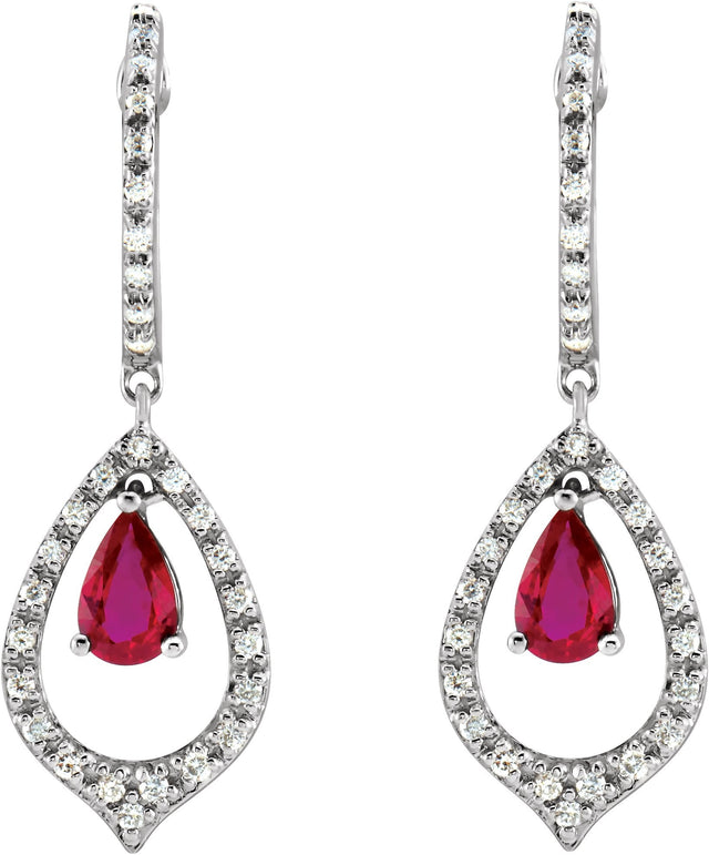 14K Gold Pear Natural Ruby & Natural Diamond Accented Dangle Earrings - view 2