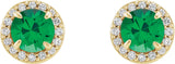 14K Gold Lab-Grown Emerald Round 4-Prong Halo-Style Earrings – 3.5-5mm Stones - Yellow Gold - view 4