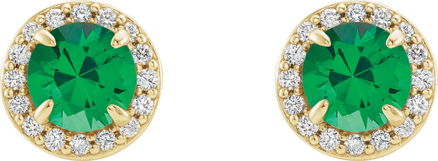 14K Gold Natural Emerald Round 4-Prong Halo-Style Earrings – 3.5-5mm Stones - Yellow Gold - view 4