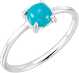 14K Gold Oval Natural Turquoise Cabochon Solitaire Ring - White Gold