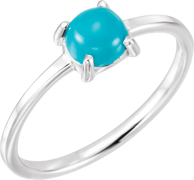 14K Gold Oval Natural Turquoise Cabochon Solitaire Ring - White Gold