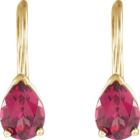 14K Gold Oval Natural Rhodolite Garnet Pear V-End Earrings - view 2