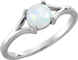 14K Gold Round Natural White Opal Cabochon Ring - White Gold