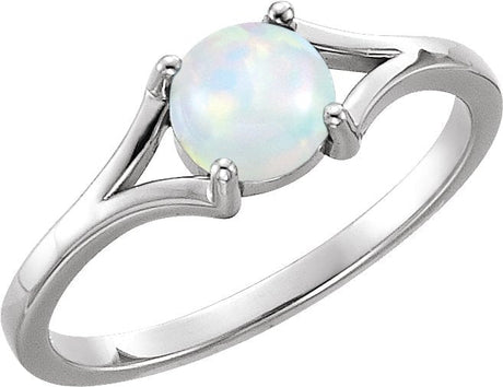 14K Gold Round Natural White Opal Cabochon Ring - White Gold