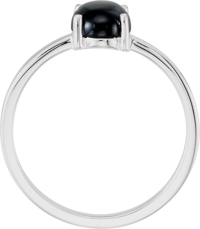 14K Gold Oval Natural Black Onyx Cabochon Solitaire Ring - White Gold - view 2