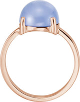 14K Gold Round Natural Blue Chalcedony Cabochon Solitaire Ring - Rose Gold - view 2